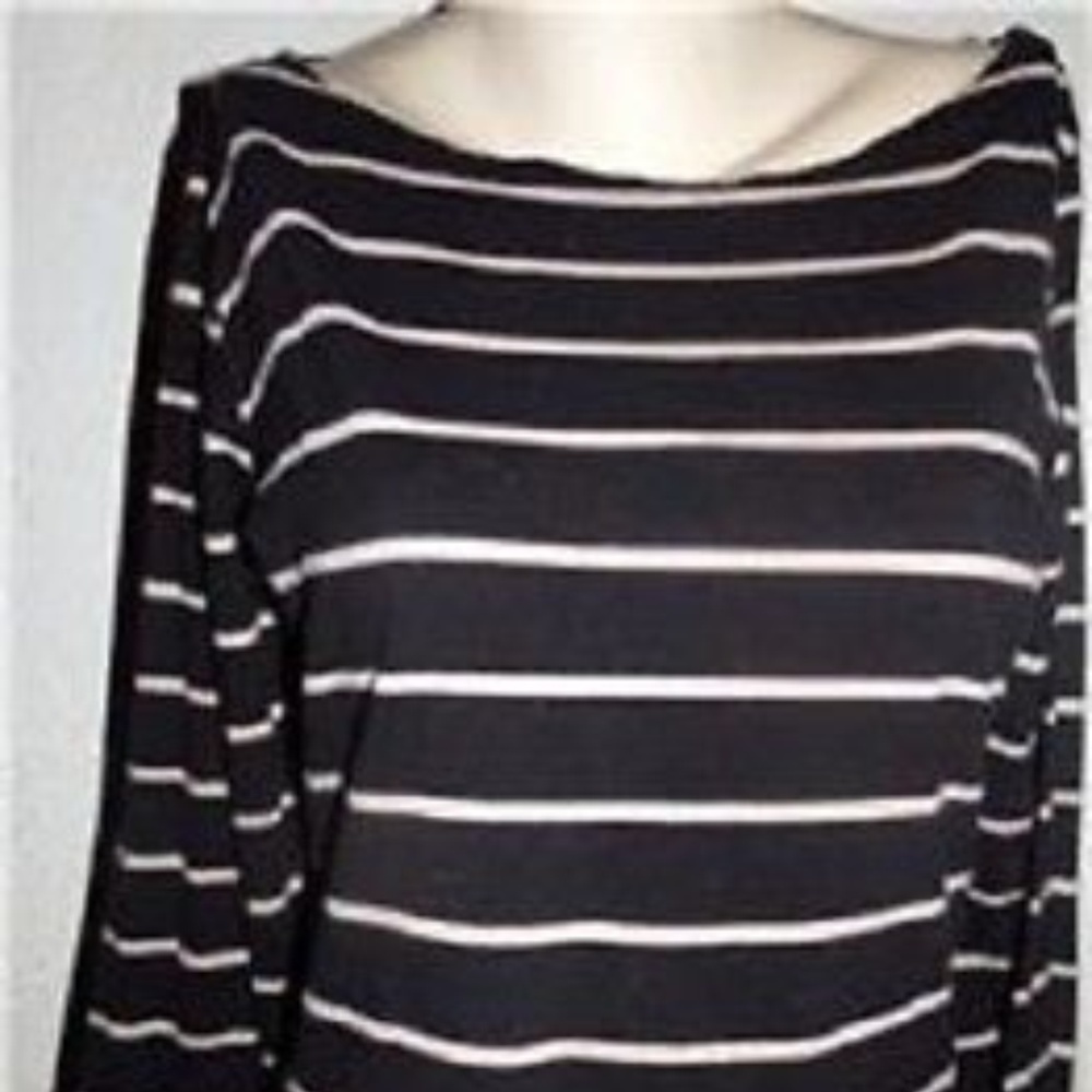 H & M Black/ Beige Stripe Stretch Knit Shirt - Picture 2 of 5